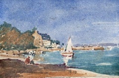 MAURICE MAZEILIE - FRENCH IMPRESSIONIST PAINTING - SAILING OFF BRITTANY COAST