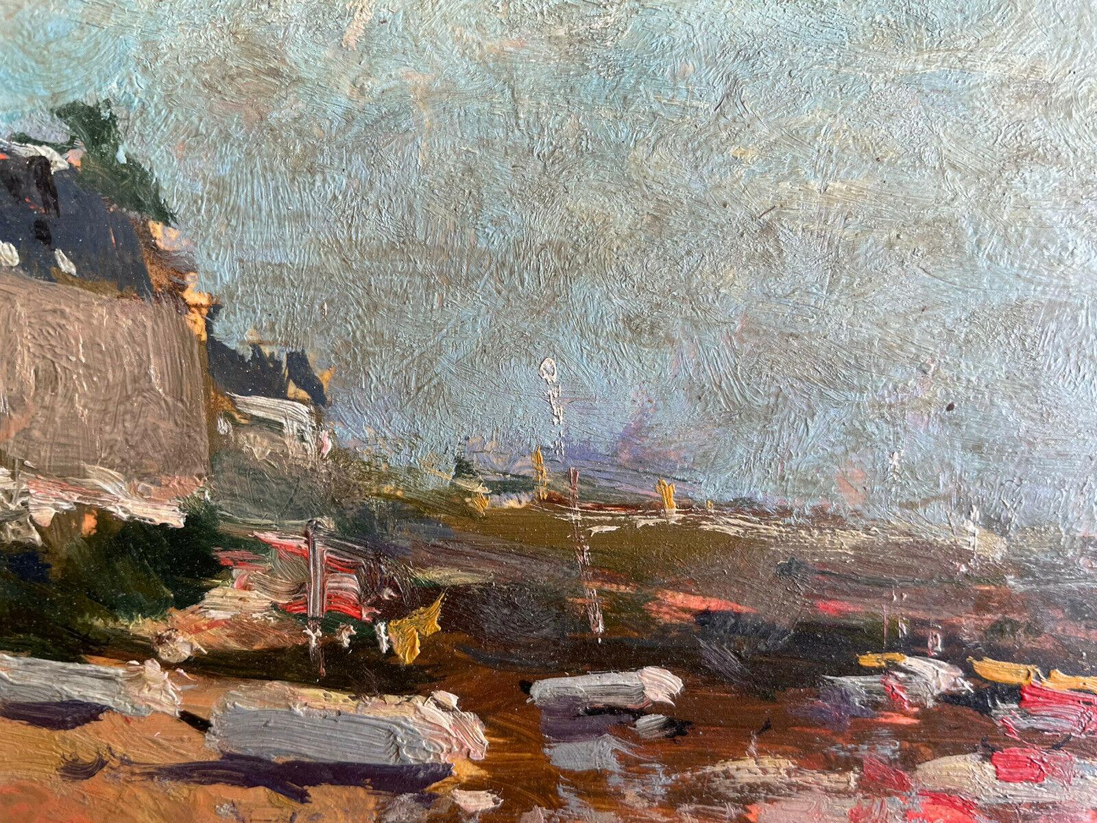 MAURICE MAZEILIE - FRENCH IMPRESSIONIST SIGNED OIL - BRITTANY COASTLINE & BOATS - Impressionist Painting by Maurice Mazeilie