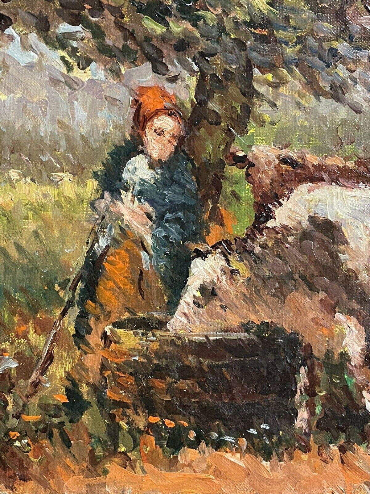 MAURICE MAZEILIE FRENCH IMPRESSIONIST SIGNED OIL - CATTLE WATERING UNDER TREE - Impressionist Painting by Maurice Mazeilie