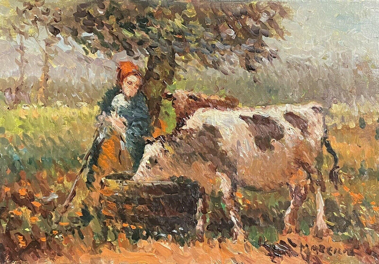 MAURICE MAZEILIE  FRENCH IMPRESSIONIST SIGNED OIL - CATTLE WATERING UNDER TREE