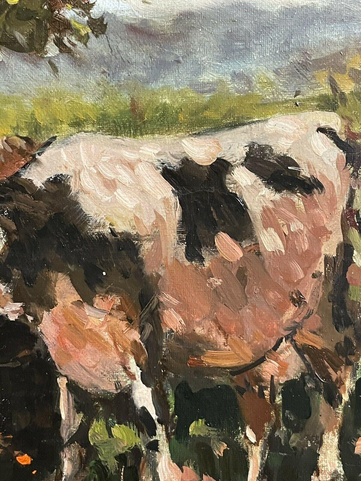 MAURICE MAZEILIE FRENCH IMPRESSIONIST SIGNED OIL DAIRY MAID WITH CATTLE DRINKING - Impressionist Painting by Maurice Mazeilie