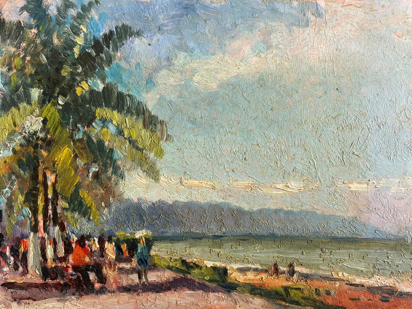 Maurice Mazeilie Figurative Painting - MAURICE MAZEILIE - FRENCH IMPRESSIONIST SIGNED OIL - FIGURES ON SEA PROMENADE
