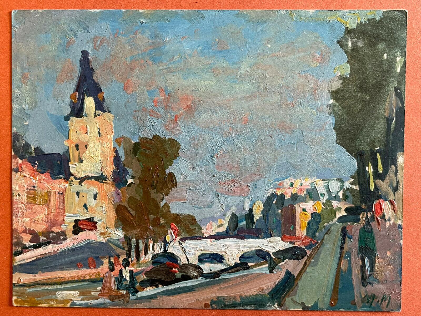 MAURICE MAZEILIE - FRENCH IMPRESSIONIST SIGNED OIL - PARIS VIEW RIVER SEINE - Painting by Maurice Mazeilie