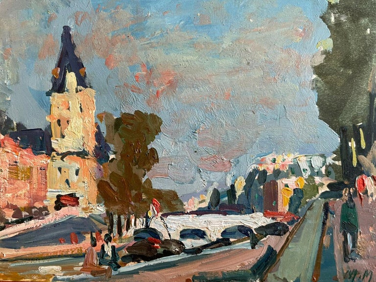 Maurice Mazeilie Landscape Painting - MAURICE MAZEILIE - FRENCH IMPRESSIONIST SIGNED OIL - PARIS VIEW RIVER SEINE