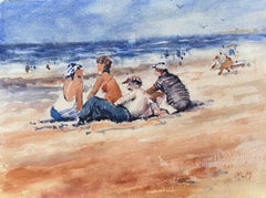 MAURICE MAZEILIE- FRENCH IMPRESSIONIST SIGNED WATERCOLOUR - Figures At The Beach
