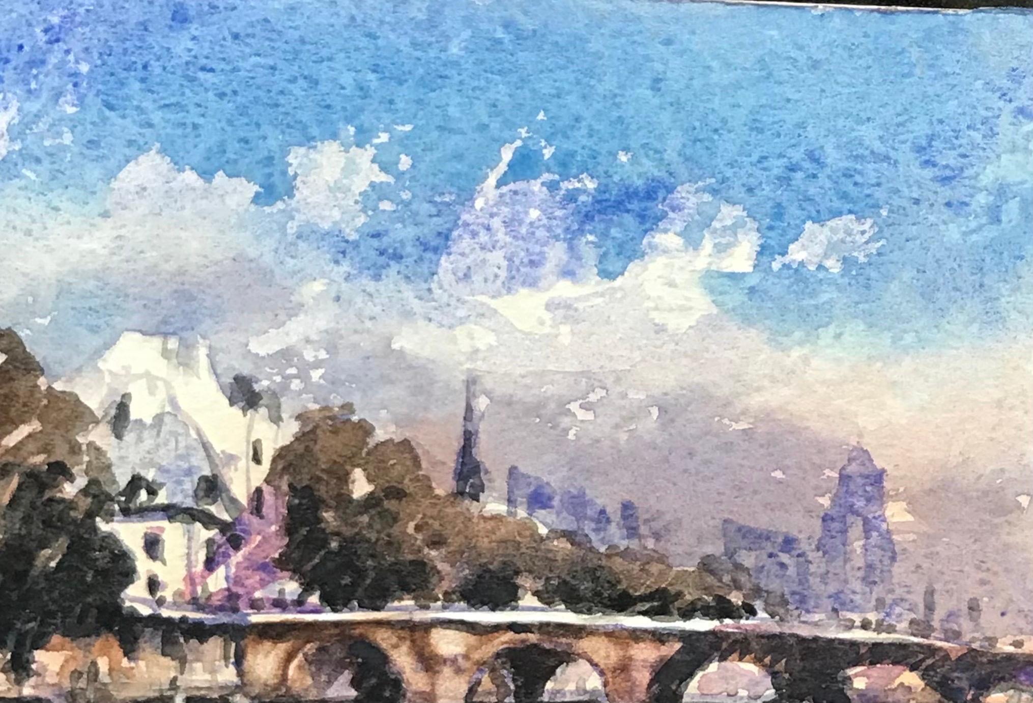 Aquarelle impressionniste MAURICE MAZEILIE-FRENCH - Magnifique pont de Paris  - Impressionnisme Painting par Maurice Mazeilie