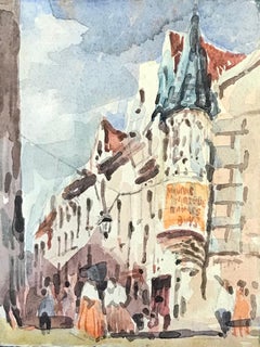 MAURICE MAZEILIE-FRENCH IMPRESSIONIST Watercolour - Busy Parisian Street