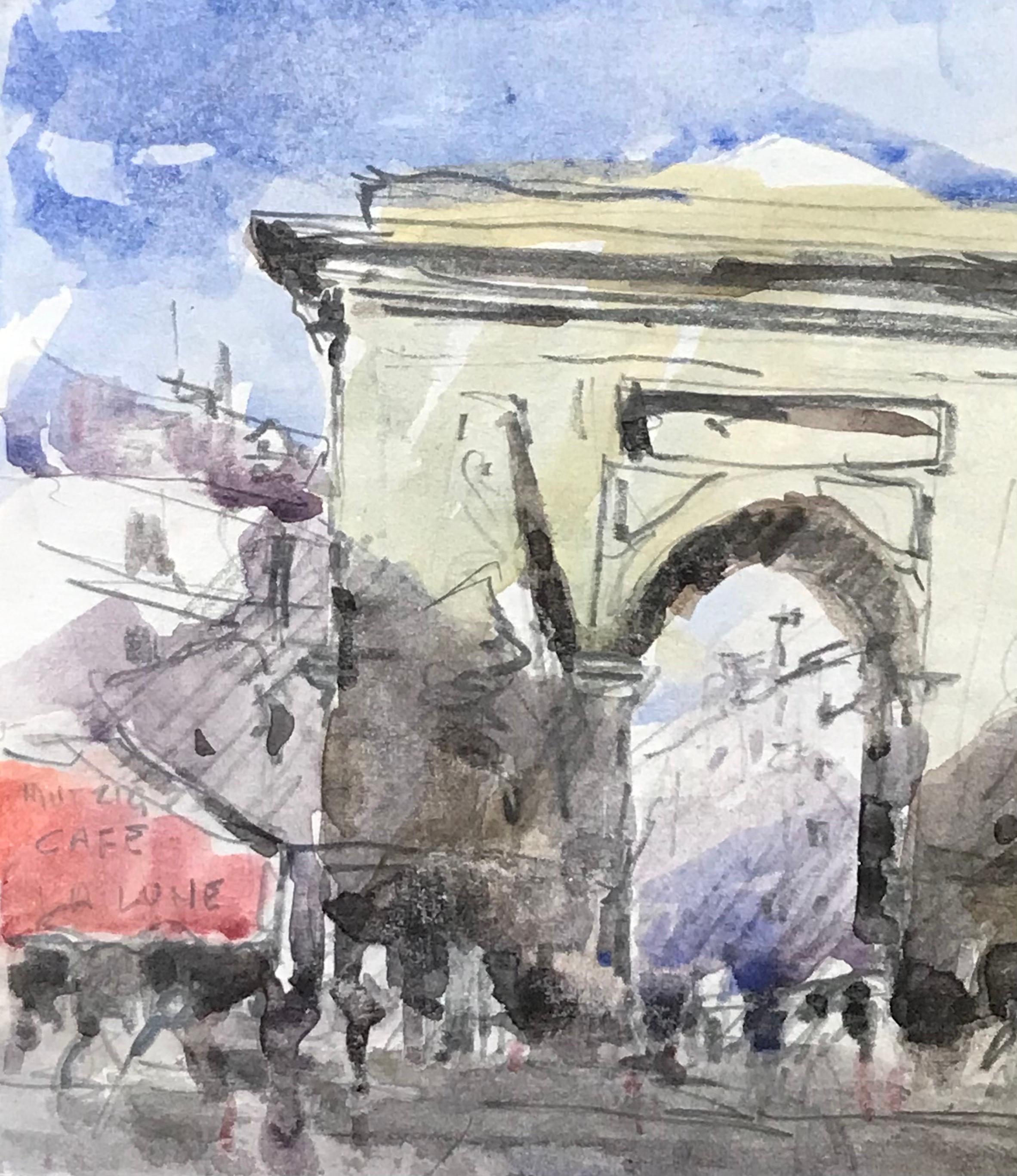 MAURICE MAZEILIE-FRENCH IMPRESSIONIST Watercolour - Paris Arc De Triomphe - Painting by Maurice Mazeilie