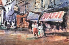 MAURICE MAZEILIE-FRENCH IMPRESSIONIST Watercolour - Parisian Market Stalls