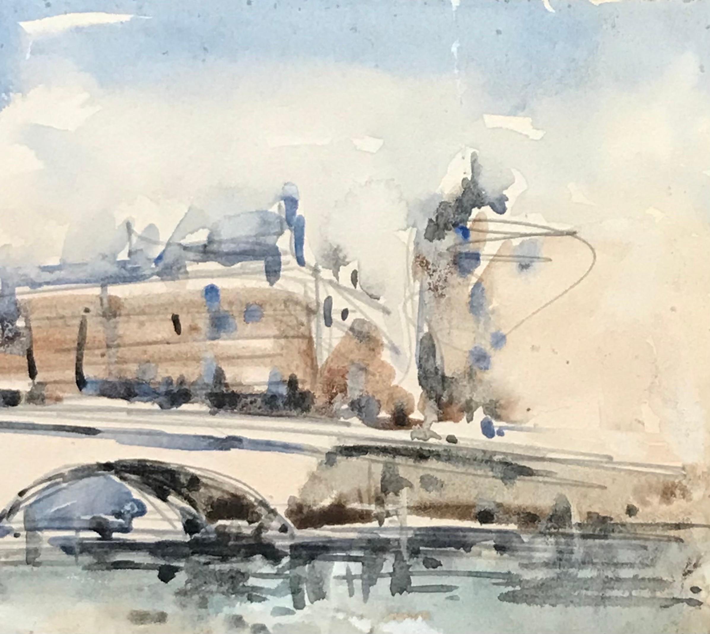 MAURICE MAZEILIE-FRENCH IMPRESSionIST Aquarell - Kleine Pariser Szene (Impressionismus), Painting, von Maurice Mazeilie
