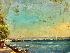 Maurice Mazeilie - French Oil Landscape - Palm Trees By The Beach