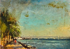 Maurice Mazeilie - French Oil Landscape - Palm Trees By The Beach