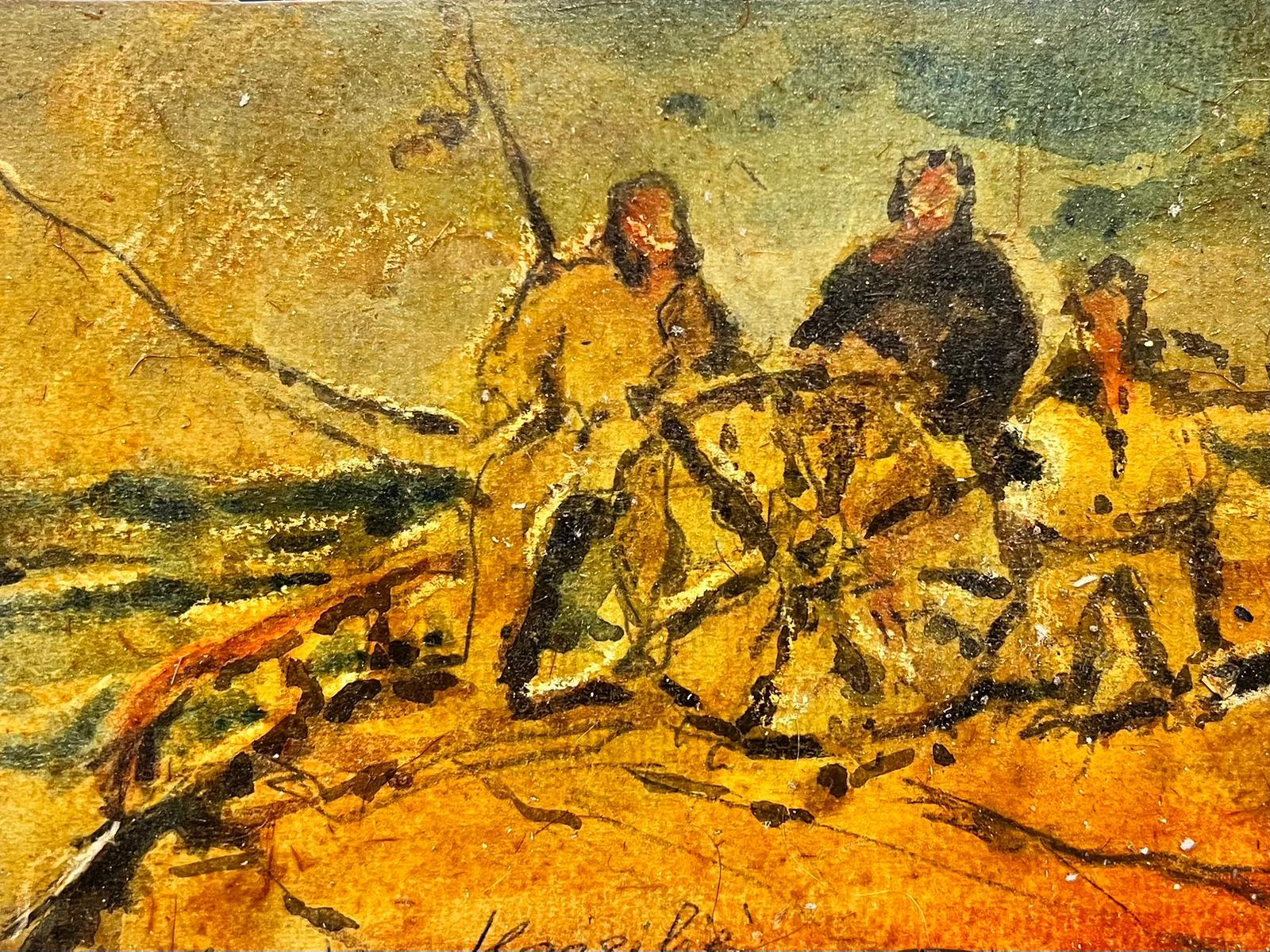 Maurice Mazeilie - Paysage à l'huile français - Trois personnages tournant sur une roue  en vente 1