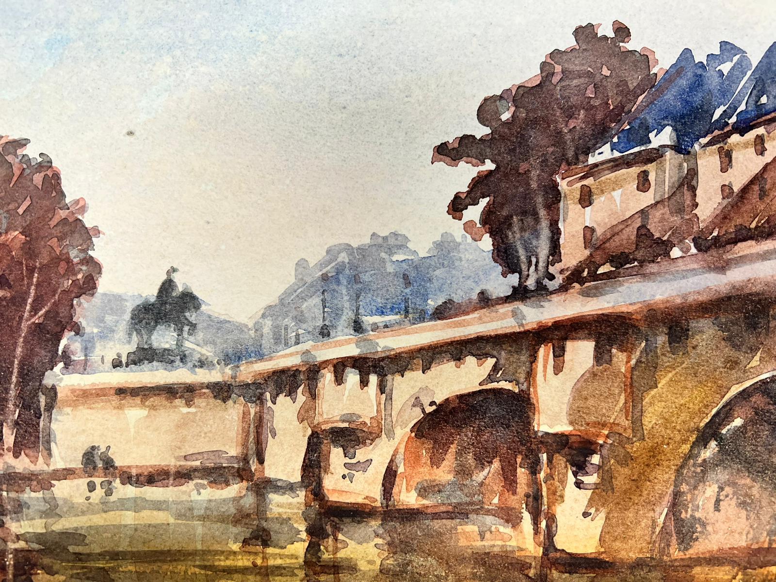 MAURICE MAZEILIE-FRENCH Watercolour - Autumnal Parisian Bridge Over Seine For Sale 1