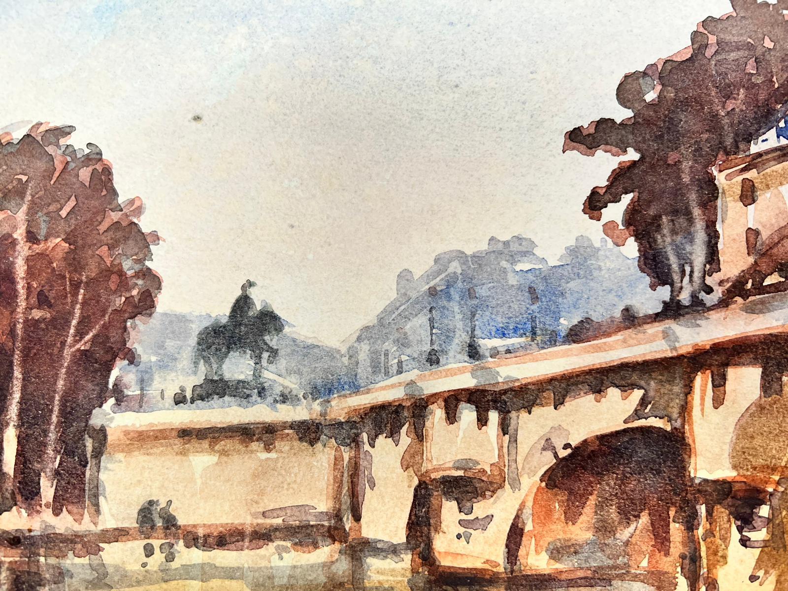 MAURICE MAZEILIE-FRENCH Watercolour - Autumnal Parisian Bridge Over Seine For Sale 2