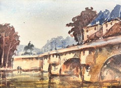 MAURICE MAZEILIE-FRENCH Aquarellgemälde – Herbstbrücke über die Seine in Paris