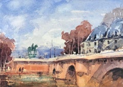 MAURICE MAZEILIE-FRENCH, Aquarelle - Scène du bas au bord du pont de la Seine