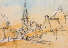 Paris Church Spire and Historic Architecture Impressionist Watercolour Sketch