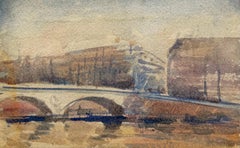 Paris River Seine Bridge and City Architecture Impressionist Watercolour