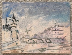 Paris River Seine Bridge and Historic Architecture Impressionist Watercolour
