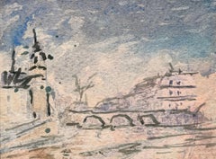 Paris River Seine Bridge and Historic Architecture Impressionist Watercolour