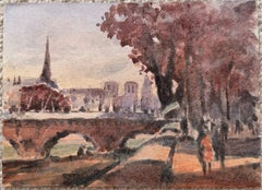 Paris River Seine Bridge with Notre-Dame Impressionist Watercolour Painting