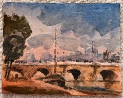 Paris River Seine Bridge with Sailboats Impressionist Watercolour Painting