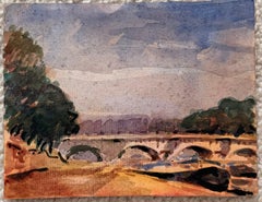 Paris River Seine Stone Bridge Landscape Impressionist Watercolour Painting