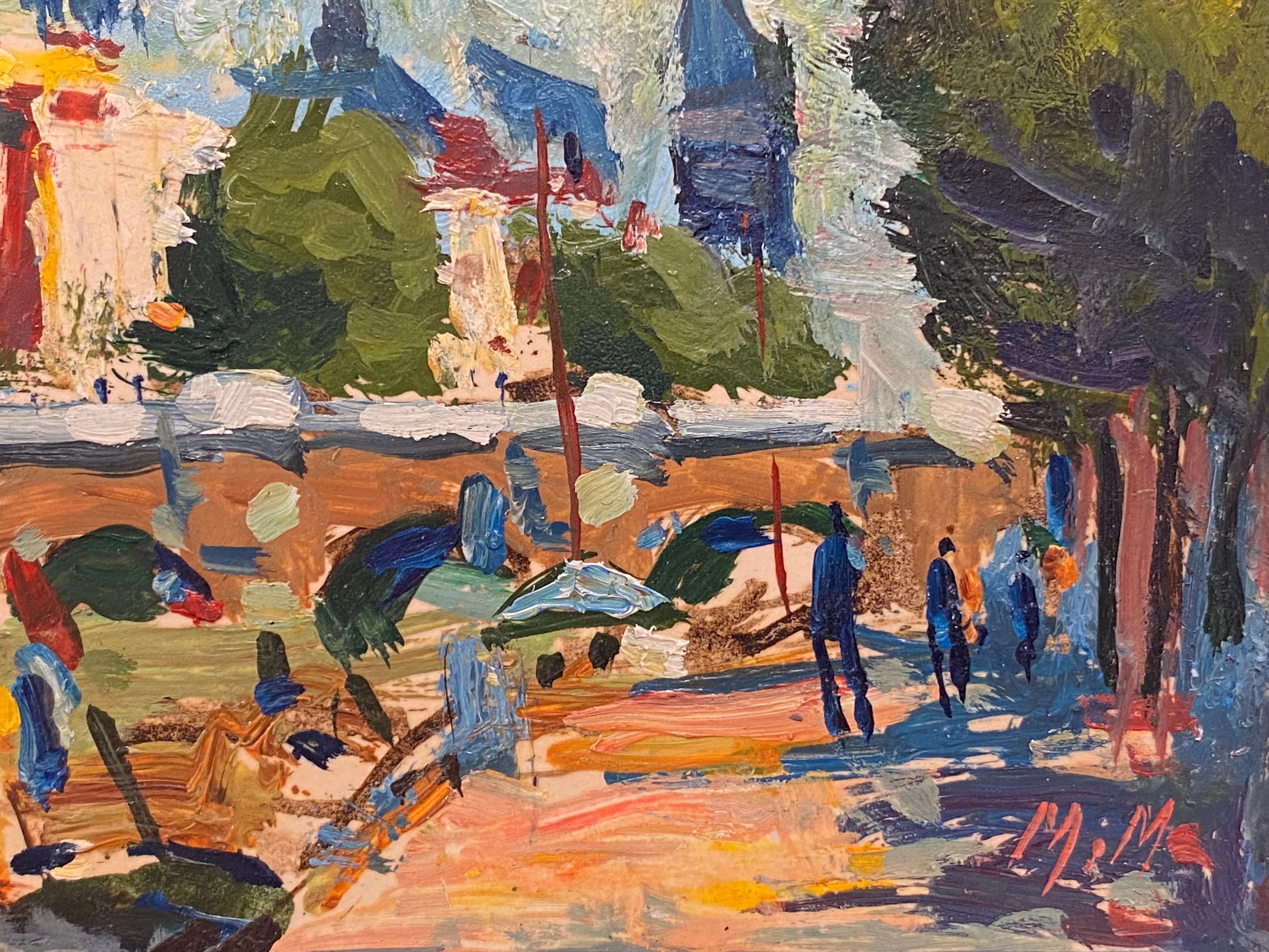 Paris
by Maurice Mazeilie (French)
oil painting on card, unframed
stamped verso

painting: 5 x 6.5 inches

A delightful original oil painting by the 20th century French Impressionist artist, Maurice Mazeilie. The painting has excellent provenance