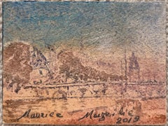Parisian Bridge and River View Impressionist Watercolour Painting