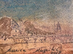Parisian Bridge and River View Impressionist Watercolour Painting