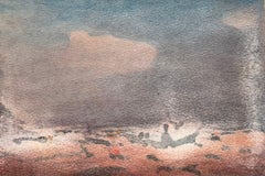 Ein einsames Boot an einem nebligen, stillen Ufer – Aquarell