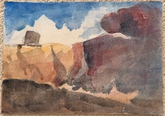 Aquarelle impressionniste représentant les falaises côtières françaises sous un ciel spectaculaire