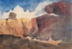 Aquarelle impressionniste représentant les falaises côtières françaises sous un ciel spectaculaire
