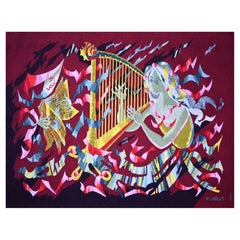 Maurice Melat, The Girl with the Harp - French Moderne Tapestry PINTON - N° 1499