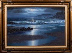 California Moonlit Coastal Beach Scene gerahmt große nächtliche Ölgemälde
