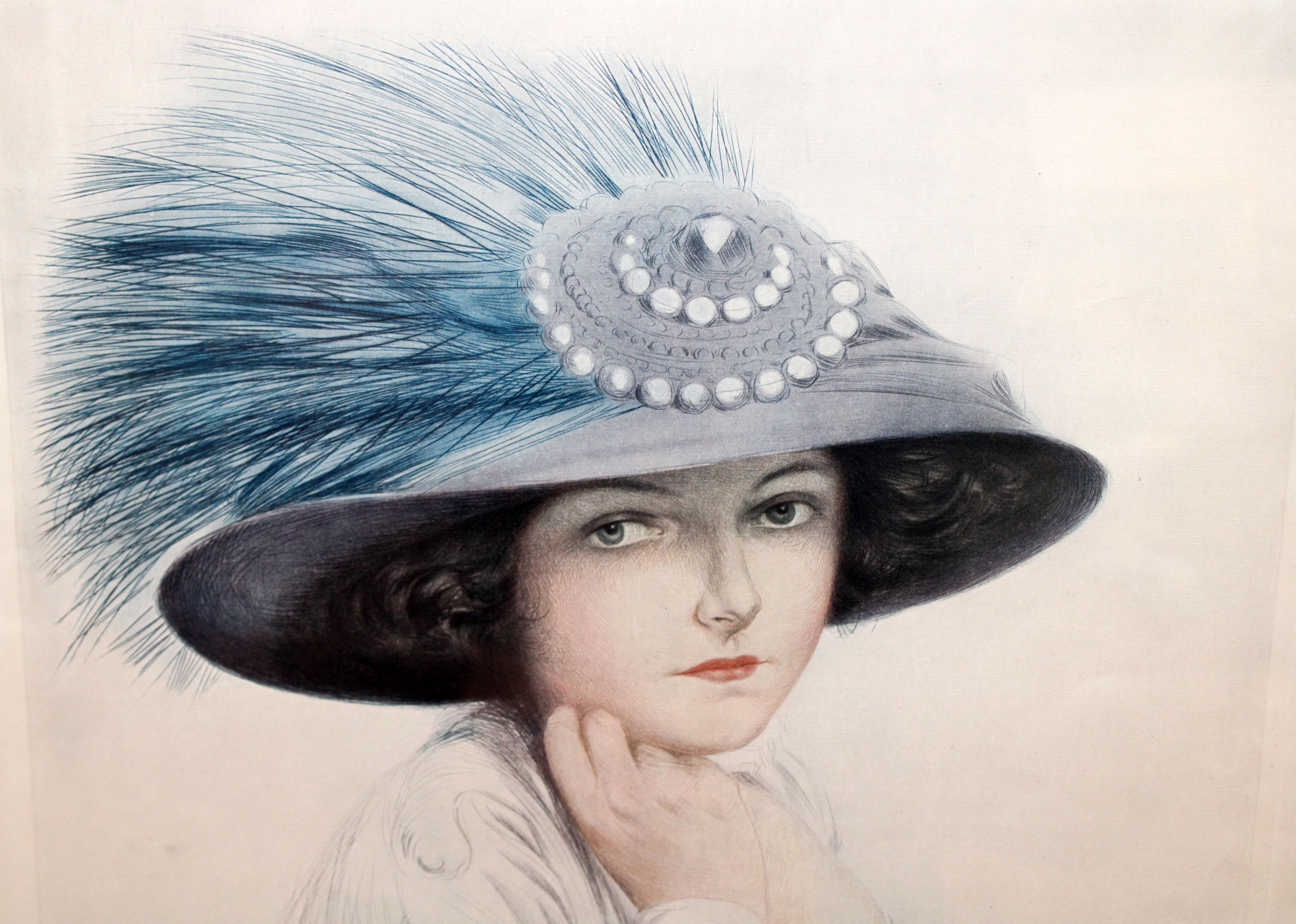 Grabado Firmado a mano – Joven con pamela (Französische Schule), Print, von Maurice Milliere