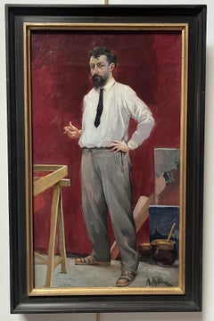 Maurice Milliere (1871-1946) Un artista en su estudio, óleo sobre lienzo firmado