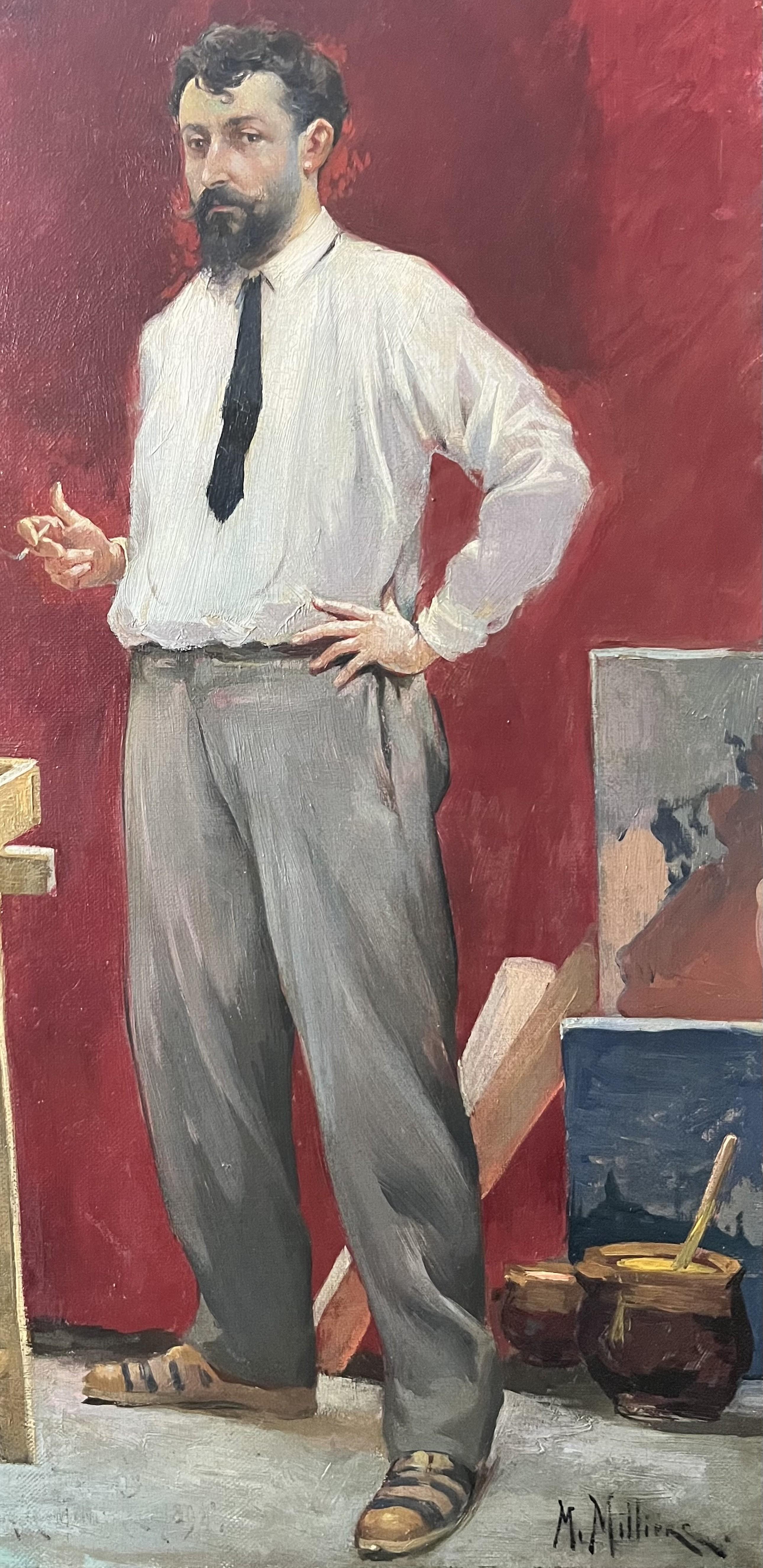 Maurice Milliere (1871-1946) An artist in his studio, oil on canvas signed For Sale 2