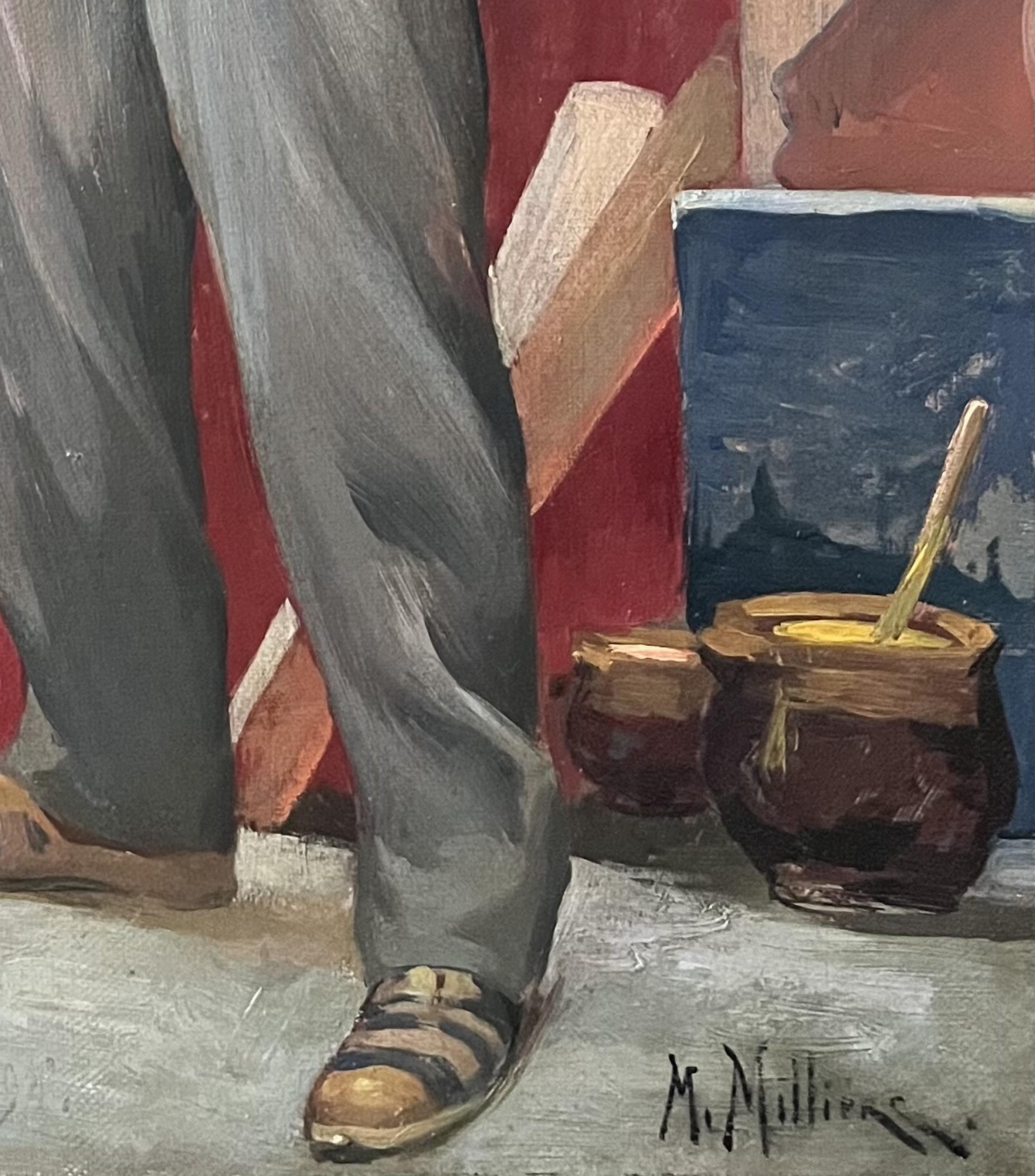 Maurice Milliere (1871-1946) An artist in his studio, oil on canvas signed For Sale 3