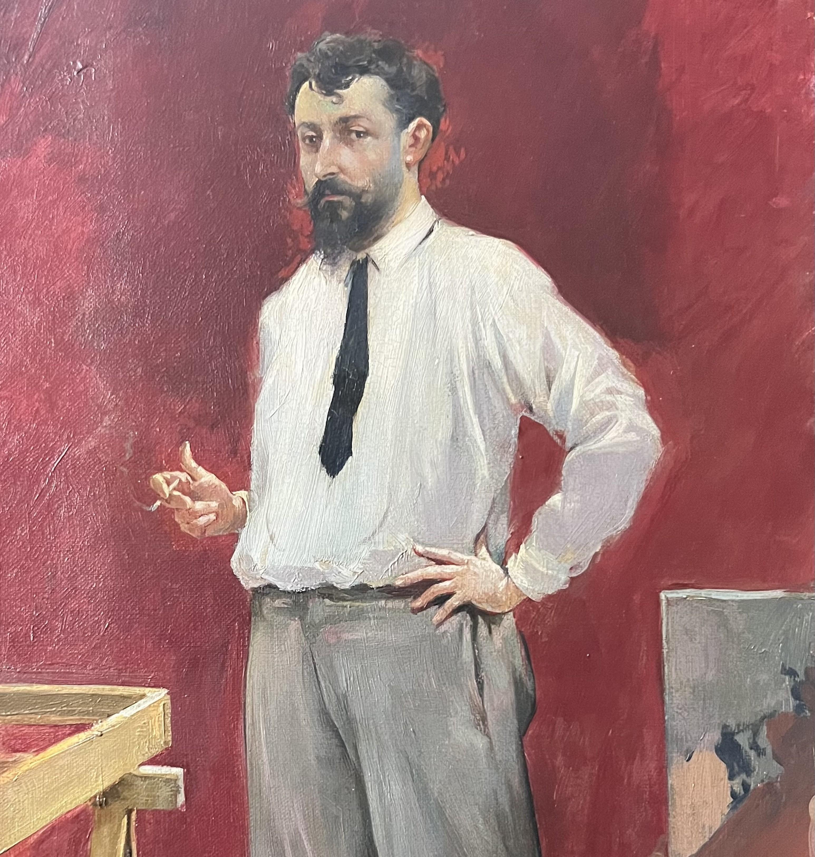 Maurice Milliere (1871-1946) An artist in his studio, oil on canvas signed For Sale 4