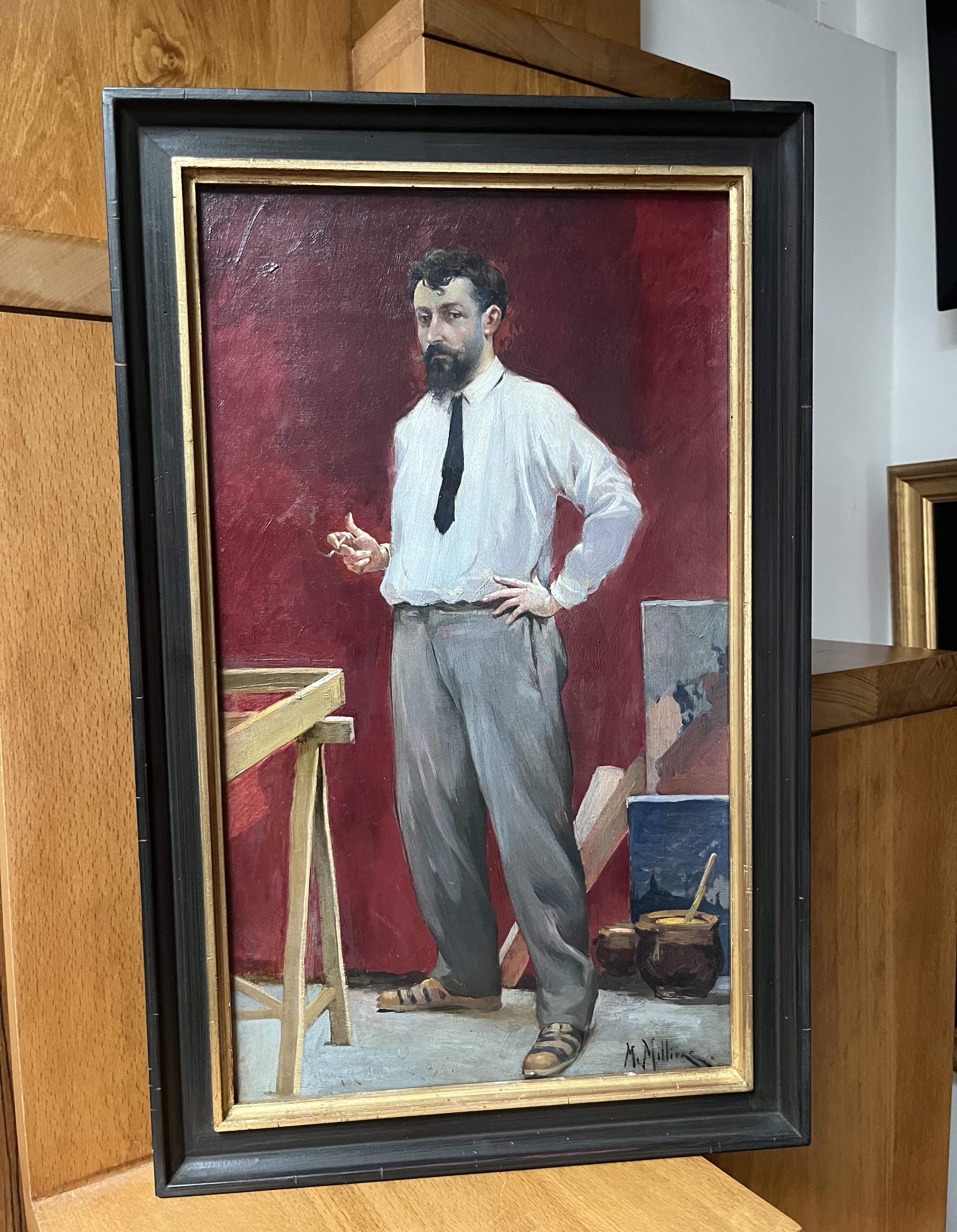 Maurice Milliere (1871-1946) An artist in his studio, oil on canvas signed For Sale 8