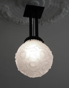 Maurice Model Large French Art Deco Floral Ball Pendant Chandelier, 1920