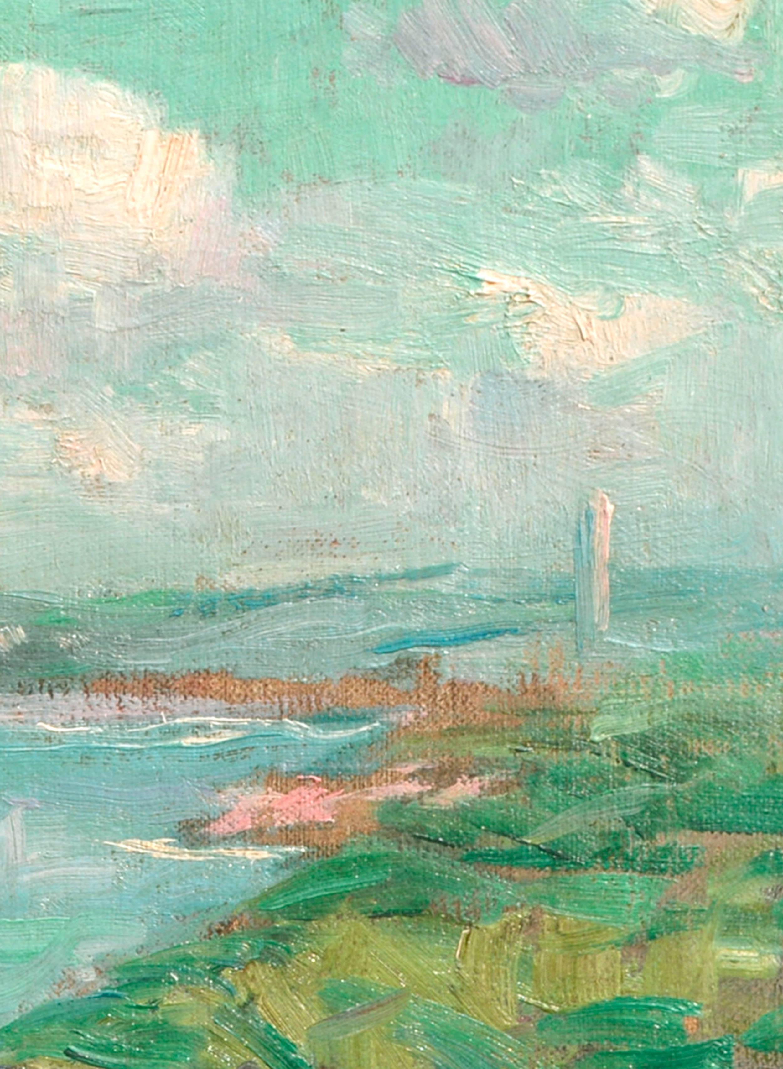 Potomac River Landschaft aus dem frühen 20. Jahrhundert mit Washington Obelisk Monument (Blau), Landscape Painting, von Maurice Molarsky