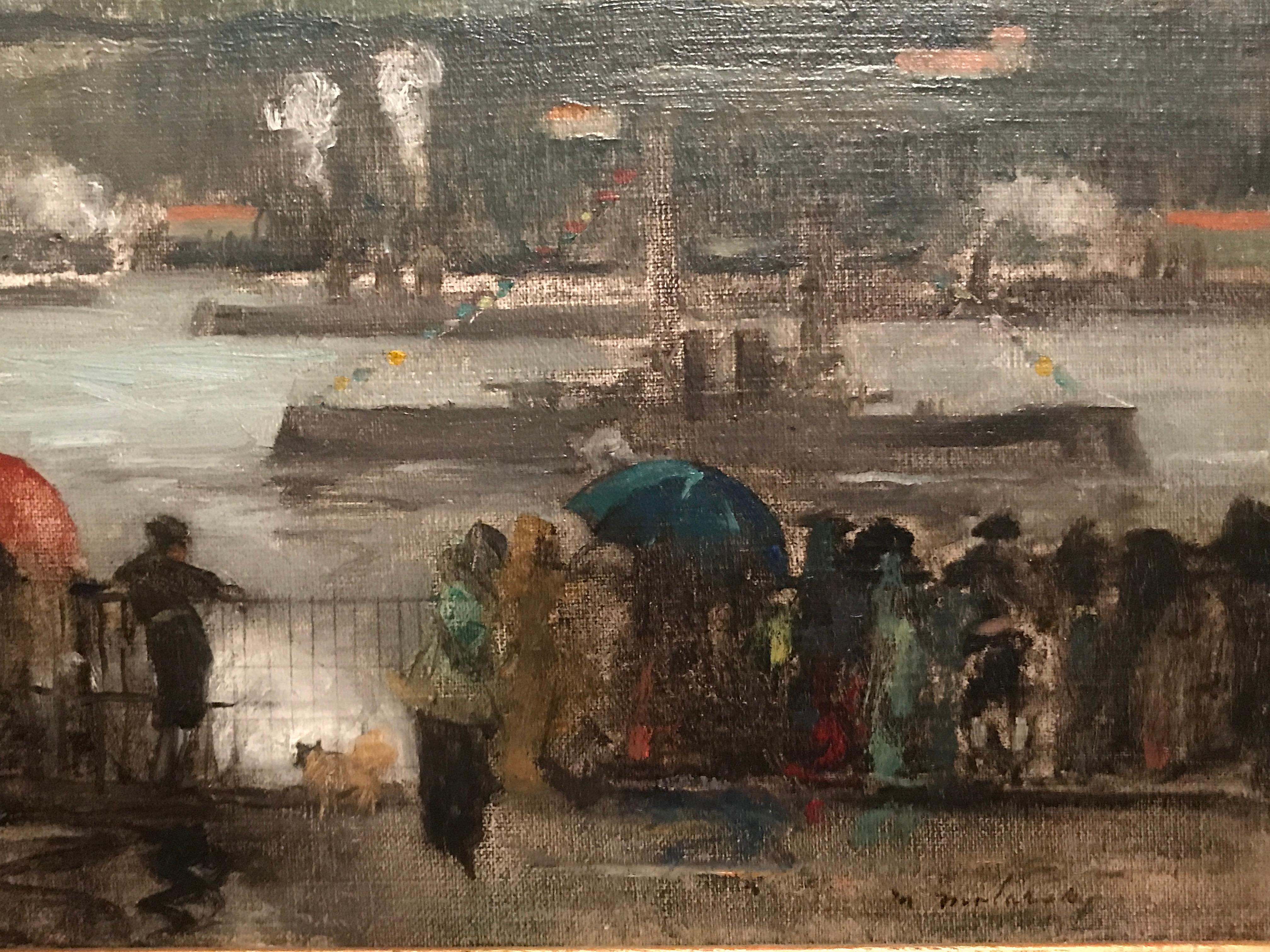 Return of the Fleet - Rainy Day along the Hudson - Painting by Maurice Molarsky