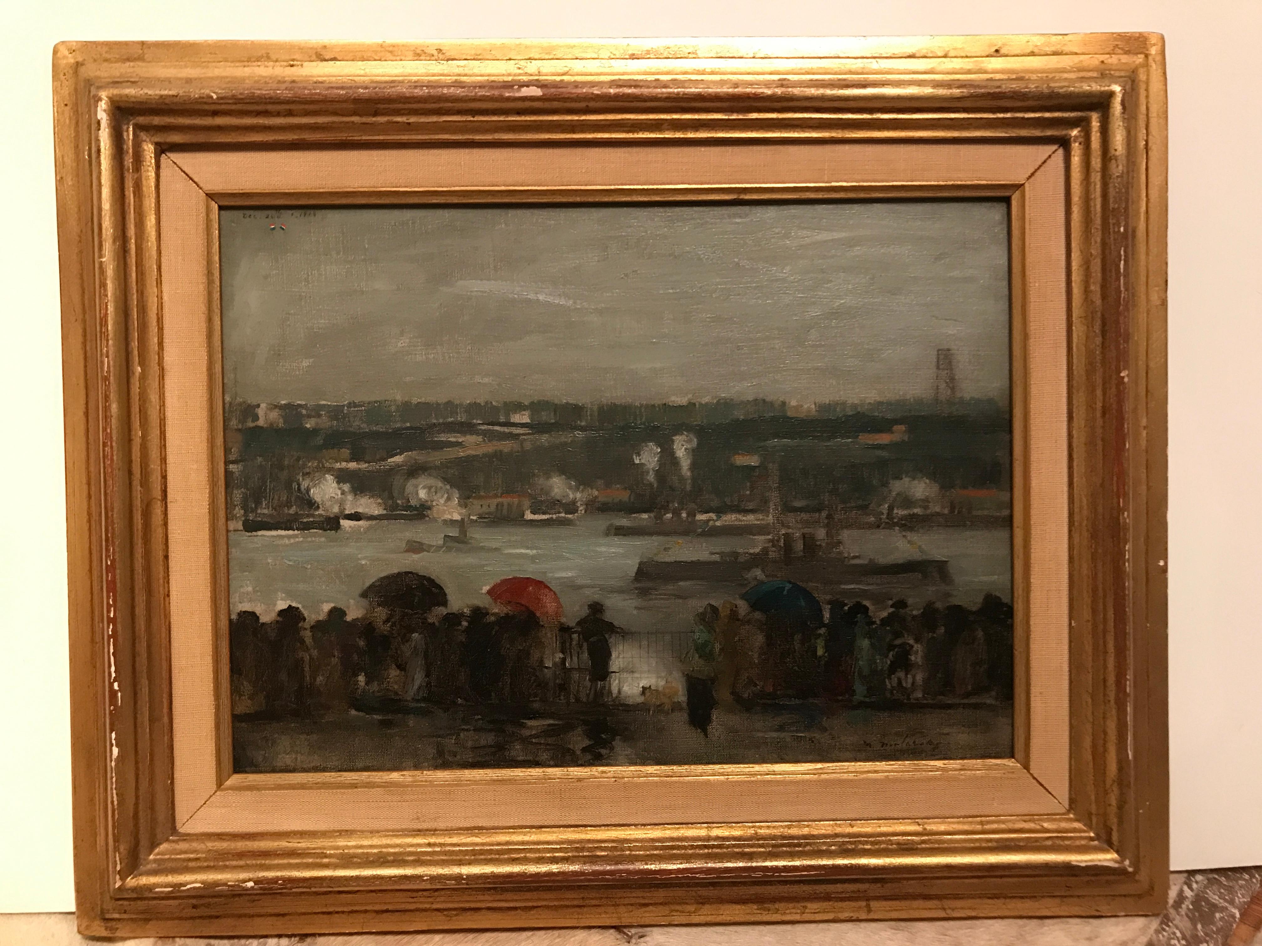 Maurice Molarsky Landscape Painting - Return of the Fleet - Rainy Day along the Hudson