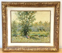 Maurice Monnard Impressionist Riverside Landscape with Seated Figures, 1970s