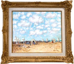 "Bagnanti in riva al mare" Pittura a olio su tela post-impressionista di scene di spiaggia