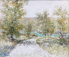 "Spring Day by the Lake" Post-Impressionist Parisian Country Side Oil Painting