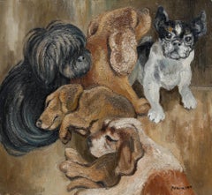 Maurice Mourlot (1906-1983) - 20. Jahrhundert Öl, Fünf Hunde